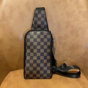 Used cross body Fanny pack bag brown checkers